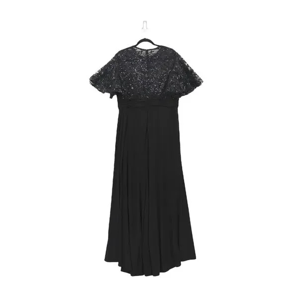 Mac Duggal Women 14 Embellished Butterfly Sleeve Gown Dress Black Sequins 68002